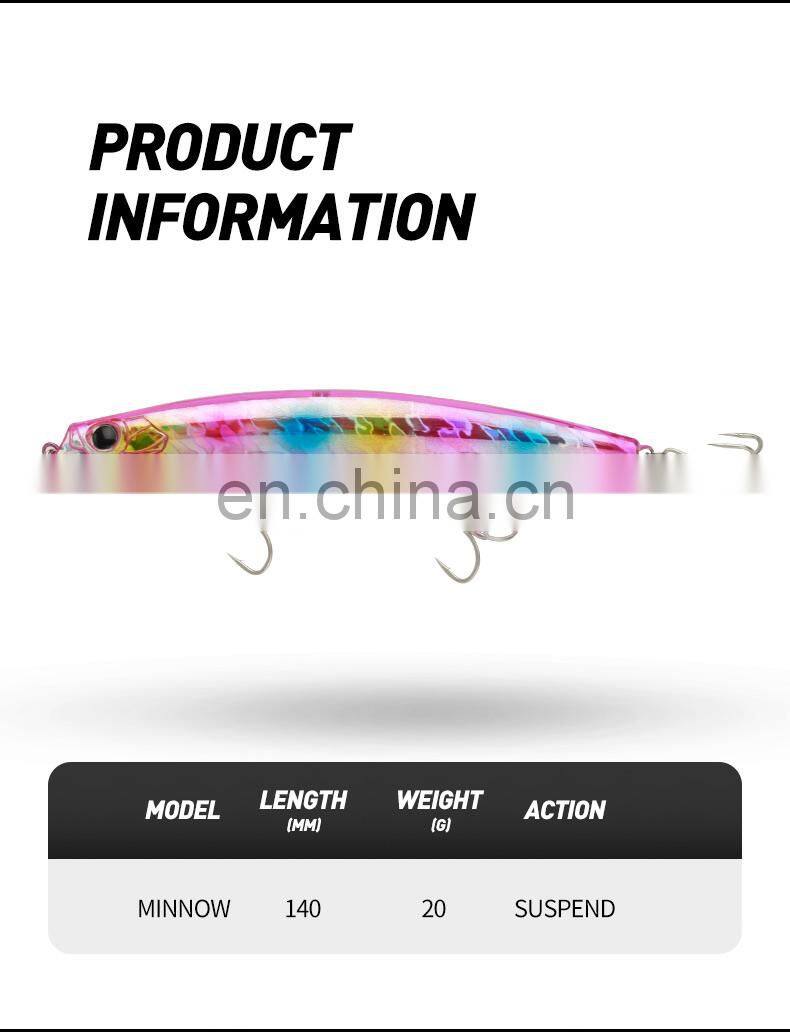 JOHNCOO 140MM 20G Suspend Realistic Fishing Pencil Poppers Lures with Metal Balls