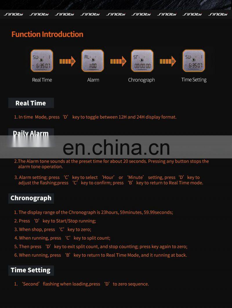 SINOBI Fashion Digital Watch Man Chronograph Calendar Watches Custom Logo OEM Wristwatch S9824G Watch Digital Analog Mens