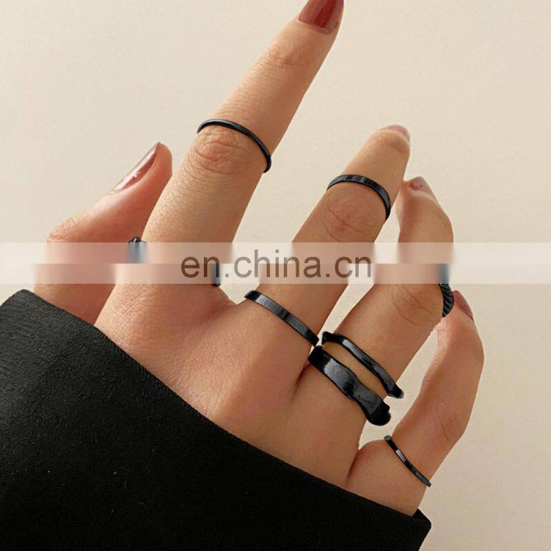 6Pcs/set Punk Finger Rings Minimalist Smooth Gold/black Geometric Metal Rings for Women Girls Party Jewelry Bijoux Femme