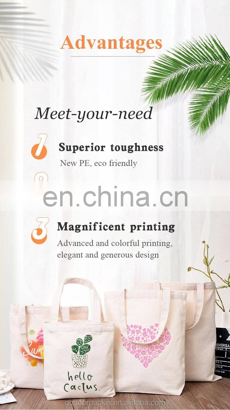 Customised soft washing durable organic cotton tote draw string shoe bag small foldable canvas cloth zippered bag with logo