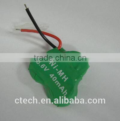 7.2V NiMH button cell battery pack, 40mah