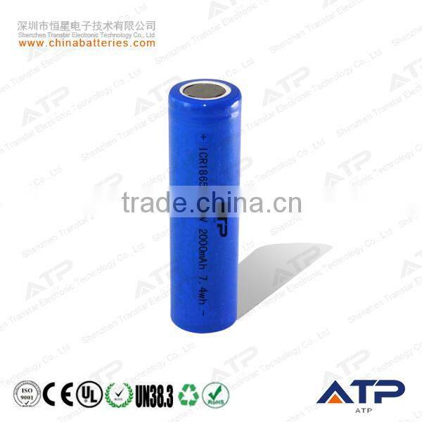 icr18650 2000mah 3.7v rechargeable battery / li-ion battery 3.7v 2000mah / 18650 li ion cell
