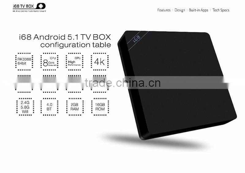 2016 New Cheapest RK3368 64Bit Octa Core 2GB RAM 16GB ROM OTT TV Box Android 5.1 OEM I68