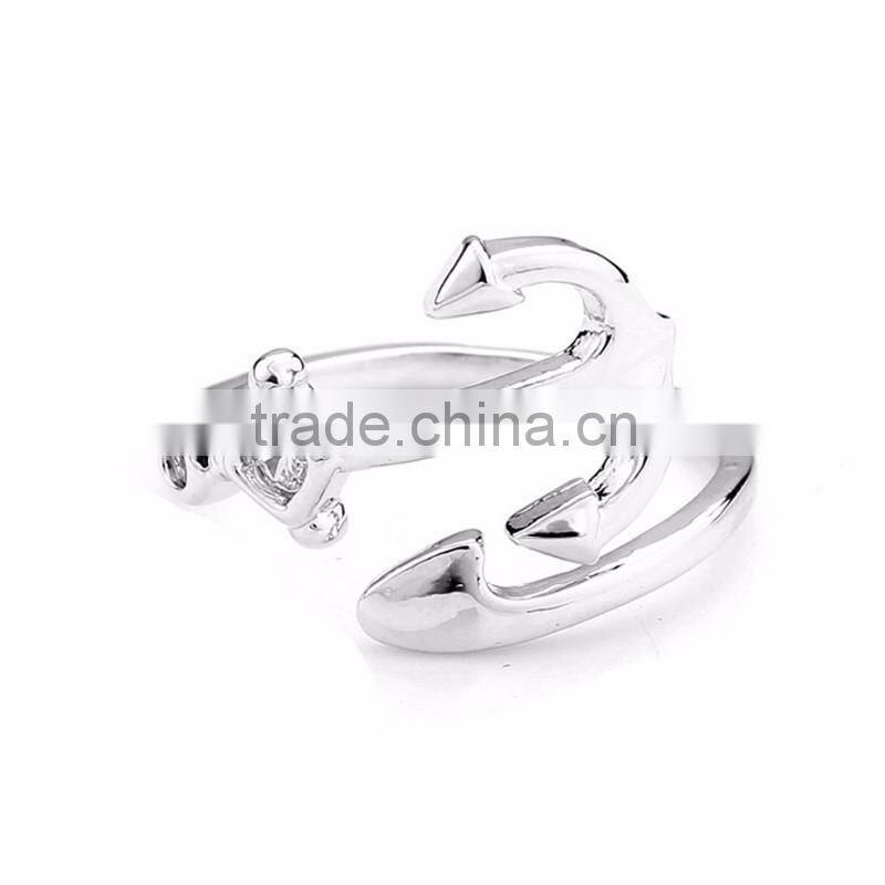 Personalized Twisted Wrap Anchor White Zircon Silver Ring Designs For Girl