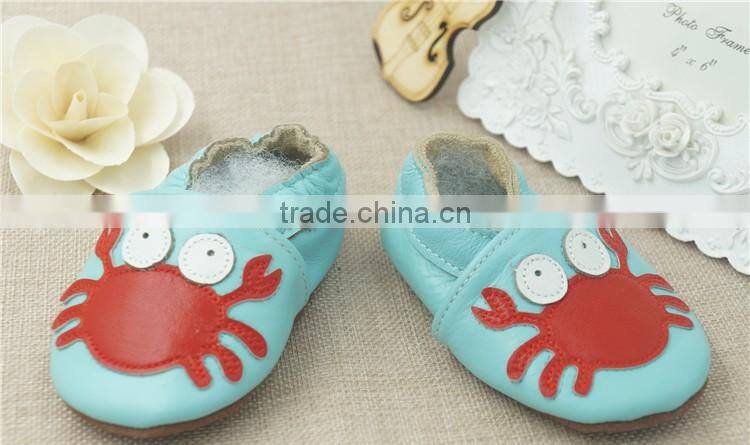 2016 Fashion Style Leather Shoes Crab Full Cowhide Infant Baby Shoes Blue Newborn Soft Bottom Prewalkers