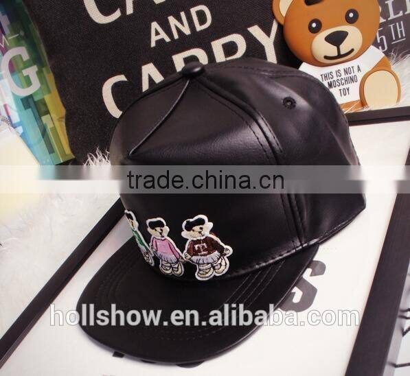 Cute Colorful Cartoon Animal Bear Pattern Leather Snapback Hats Custom