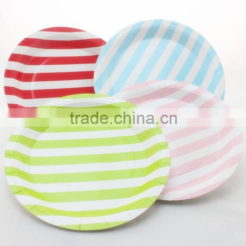 9 Inch Disposable Colorful Round Striped Paper Plate