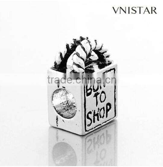 Vnisatr antique silver plated handbag shaped european beads jewelry with born to shop stamped fit for bracelet pbd2391