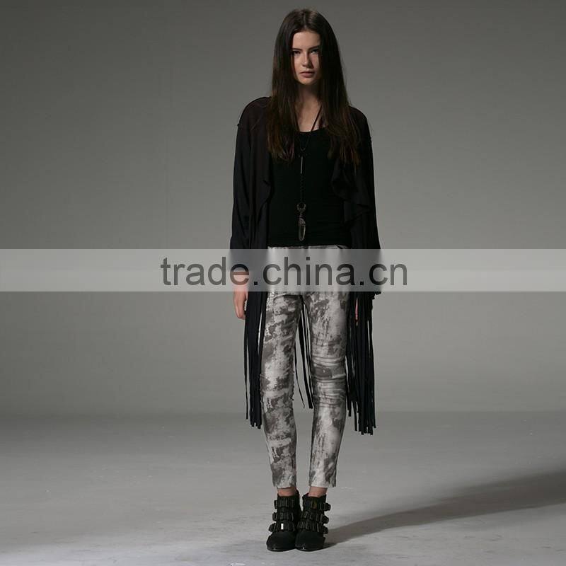 PY-086 Gothic Autumn Turn-down Collar Fitted Micro Suede Ladies Tassel Coats