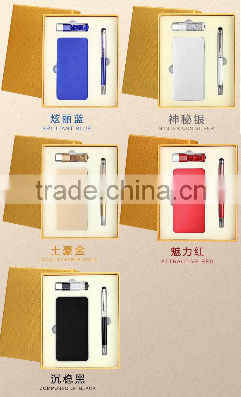 Special gift set with high quality power bank 10000mah,crystal usb memory stick and crystal ballpoint pen