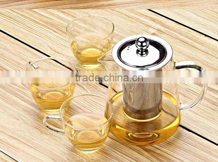 Home Unique design fashionable Heat resistant Borosilicate Glass teapot with stainless steel strainer