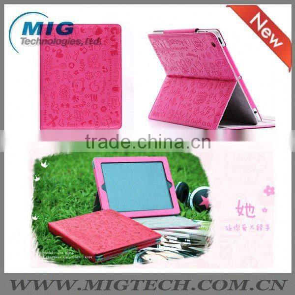 Little gril magnetic leather case for apple ipad3 4 5, for ipad case with stand
