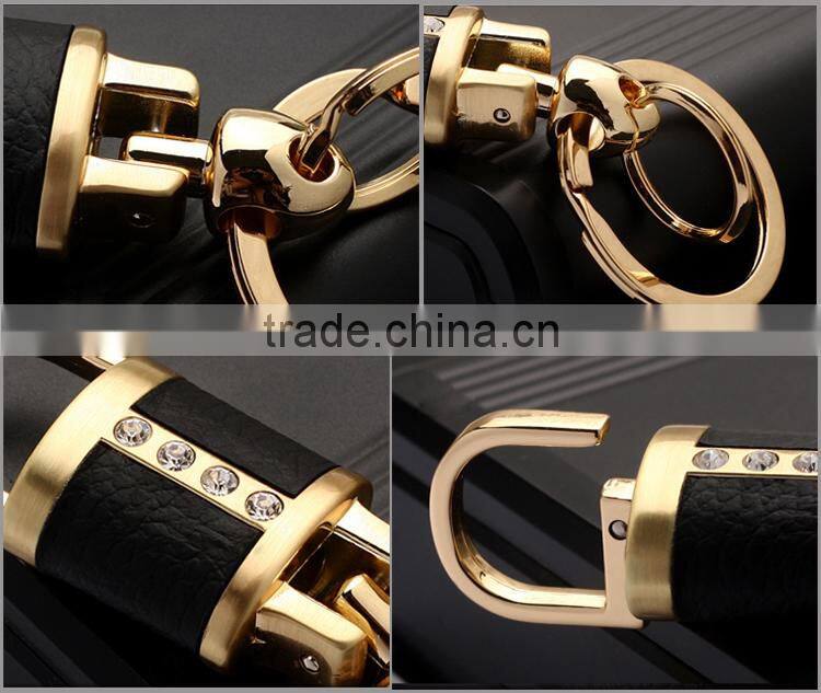 Lock Shape Black Leather Metal Rotating Key chain