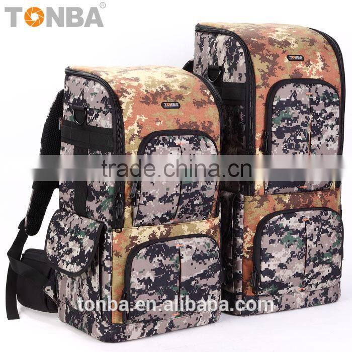 Jungle Camo Convertible and Functional Outdoorsy DSLR and Camera Shoulder Backpack Bag with Gear and Accessories-Camo & Black