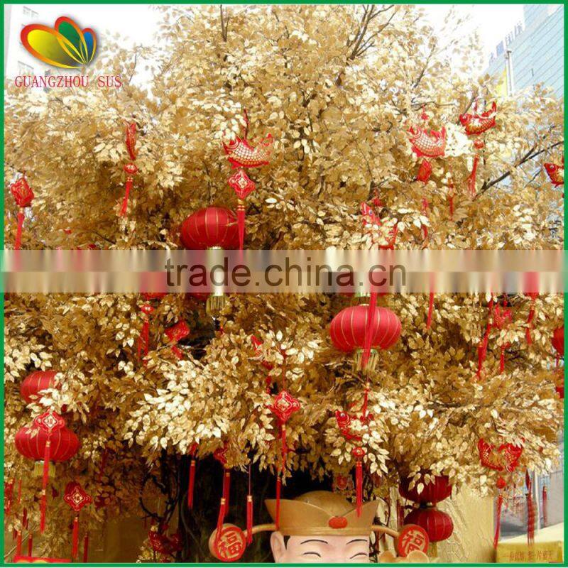 Hot sale decorative tree artificial golden tree fiberglass trunk artificial golden wishing tree