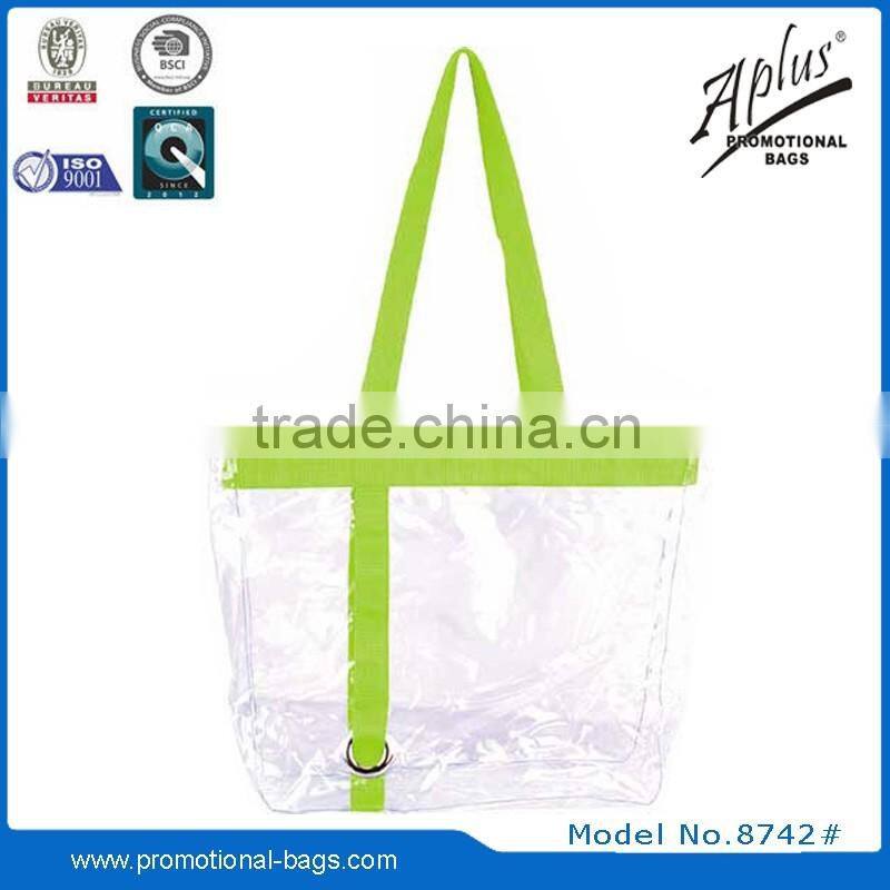 2015 Portable plastic transparent PVC handbag tote bag