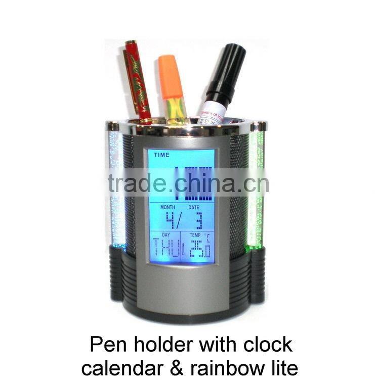 new design rainbow color change multifunctional penholder with digital clock