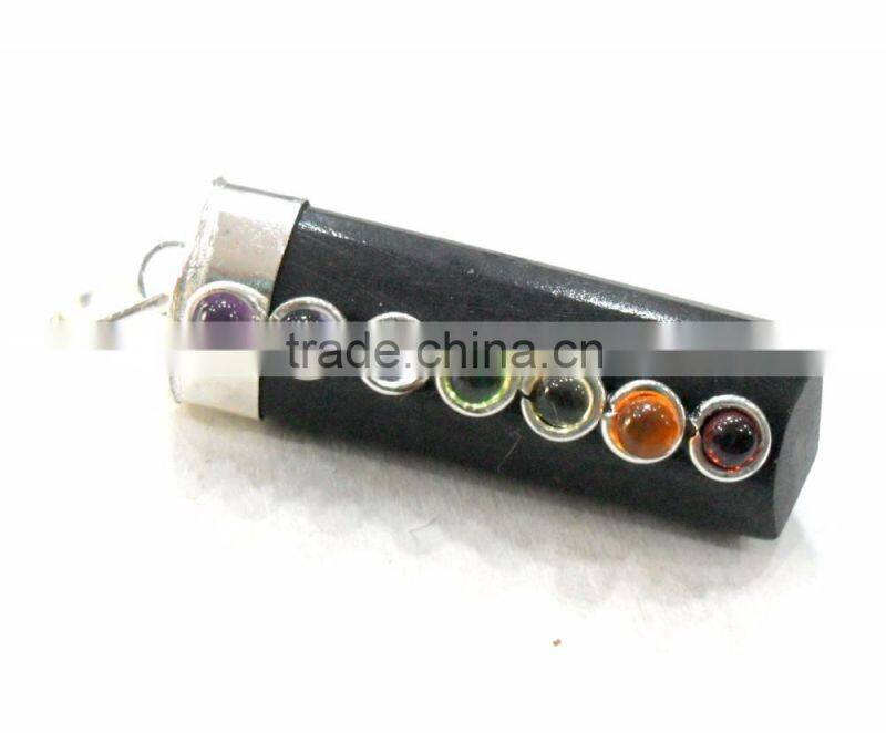 YELLOW AVENTURINE 7 CHAKRA POINT PENDANT SET : CHAKRA CABACHONE PENDANT POINT SET : CHAKRA PENDANT