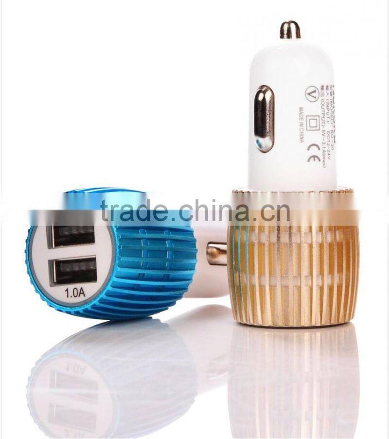 2016 wholesales newest 2 usb port metal 12 v car battery charger ,2 usb car charger