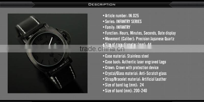 INFANTRY Fashion Black Men's Date Quartz Casual Leather Watch