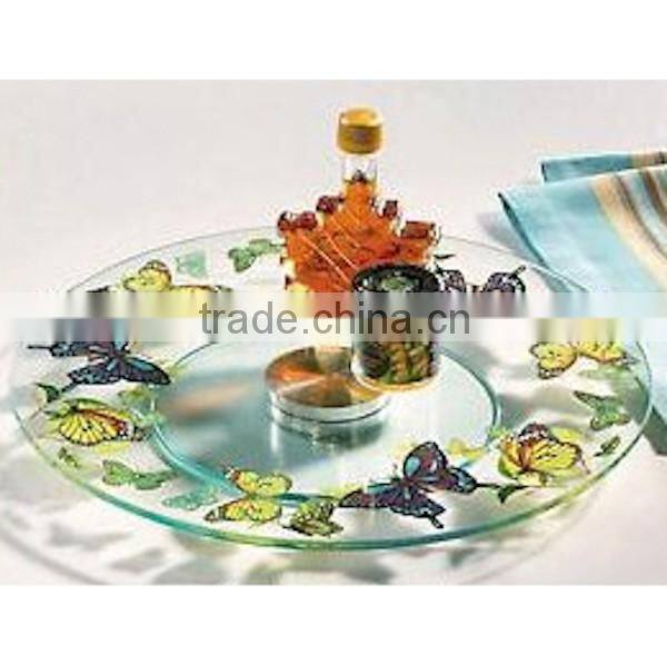 Custom pattern small flower rotating tempered glass round lazy susan