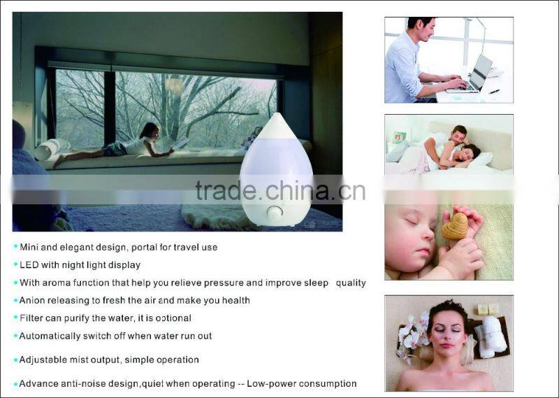 SUNCO hot sell drop shape humidifier home aroma diffuser with colorful LED light