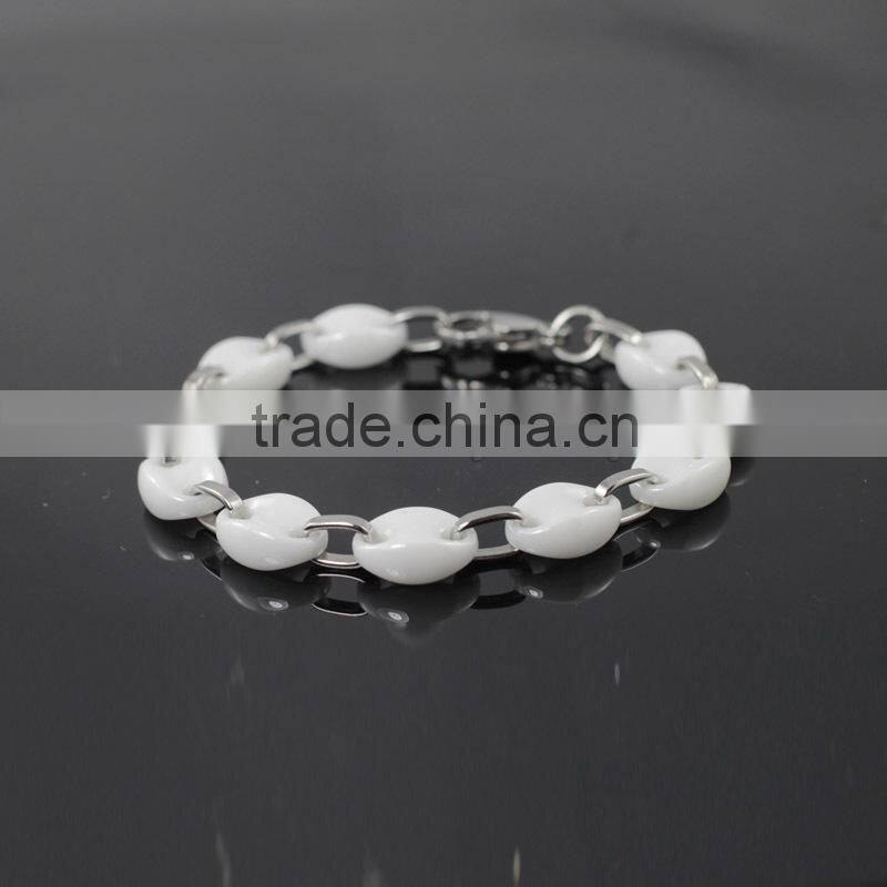 Rose Gold plated jewelry white ceramic CZ stone bracelet couple friendship stainless steel ceramic bracelet custom imitation
