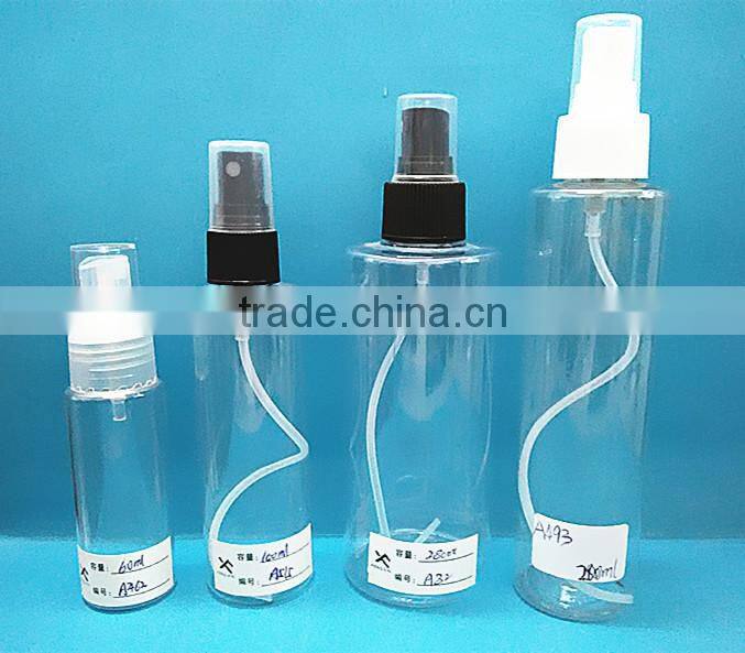 Personal care industrial use boston round 100ml PET plastic water bottle with spray pump