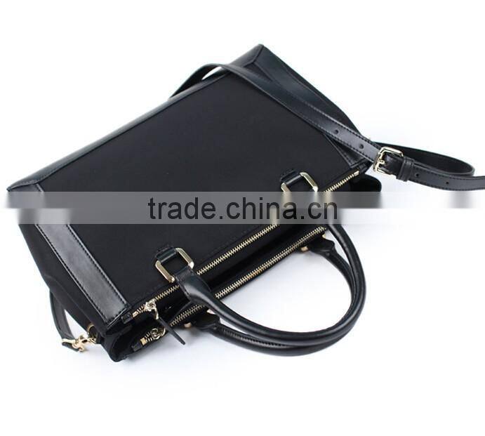 Fashion women leather mix canvas bags crossbody handbag with long strap