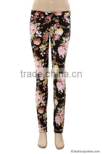 Floral Print Stretch Sexy Skinny Denim Jeans