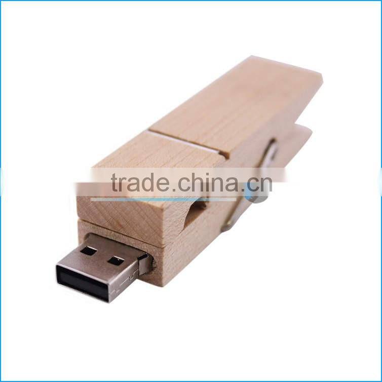 Custom engraving logo wood usb flash drive wooden clip USB key thumb drive 2.0 bulk 4GB/16GB/32GB/64GB/128GB