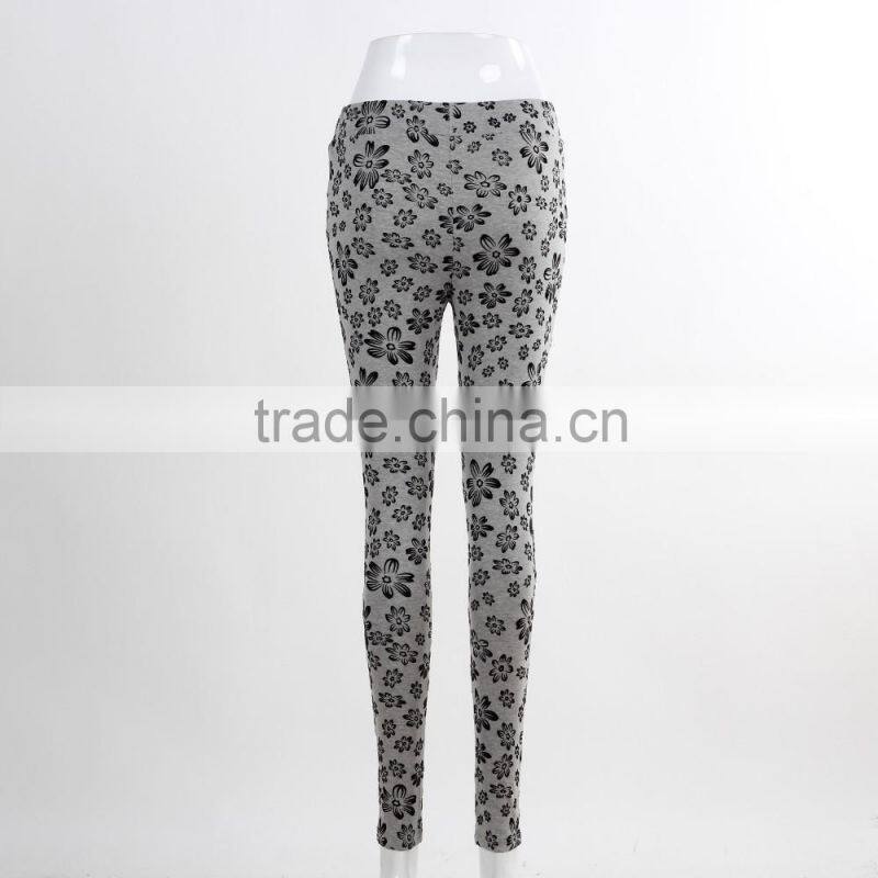 F5W31069 Women Flower Print Two Front Zippers Leggings