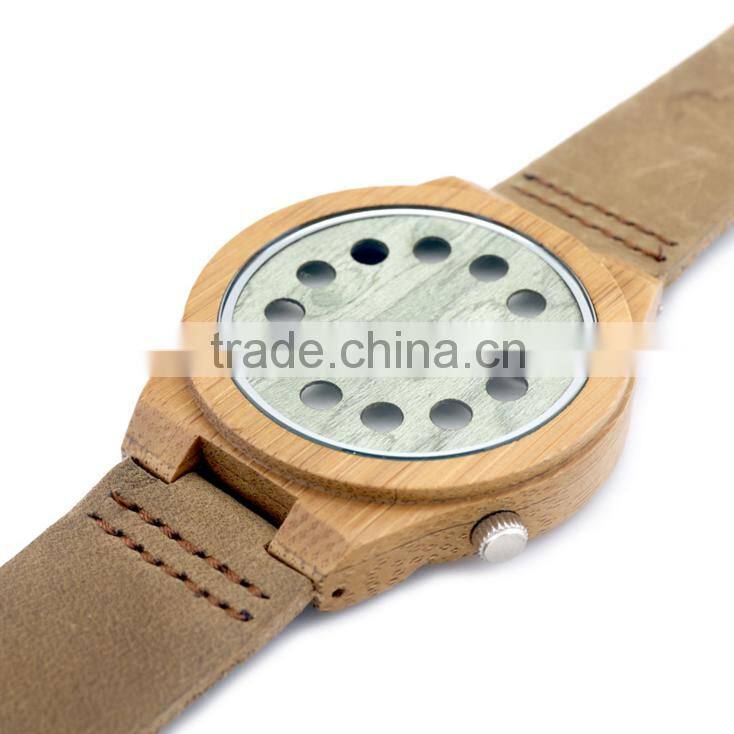 China 100% genuine leather band watch Japan movement wood watch