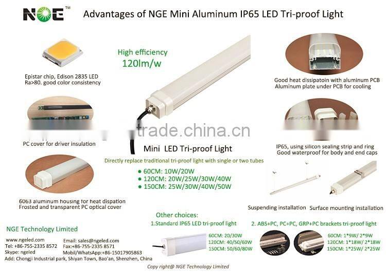 120lm/w 10W 20W 25W single fluorescent tube replacement Mini IP65 tri-proof led light