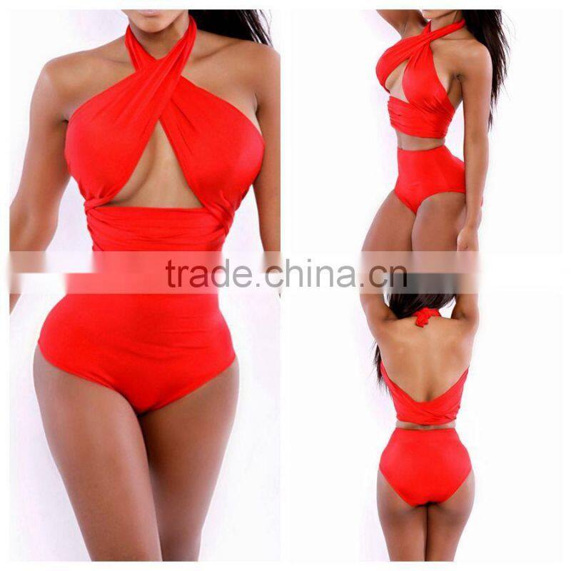 YH7047 New fashion wholesale two pieces high waist swimwear bandage summer bikini sets cheap sexy mature bikini set red
