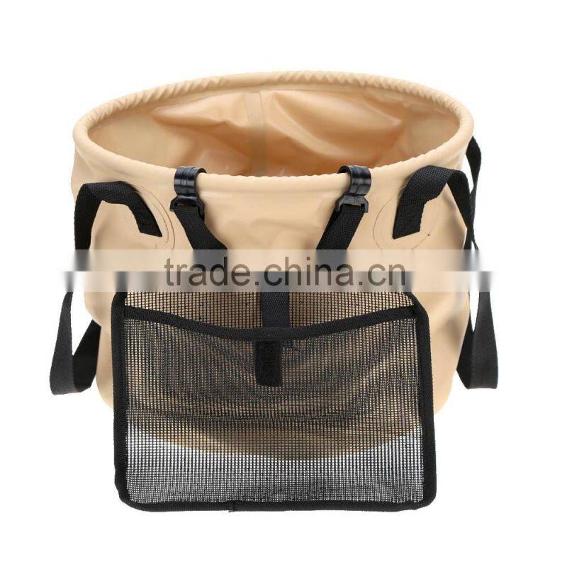 20L Folding Car Water Wash Bucket Outdoor Portable Fishing Bucket Collapsible Retractable Fishing Tackle with Hanging Mesh Bag C