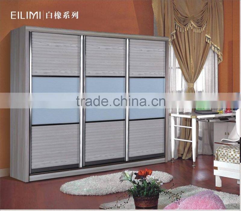 High quality glossy panel material sliding door wardrobe with mirror