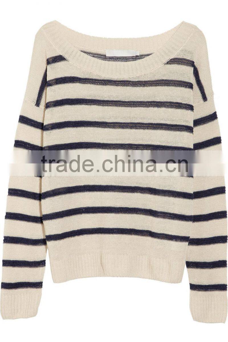 15JWL0216 woman stripe knit linen pullover sweater