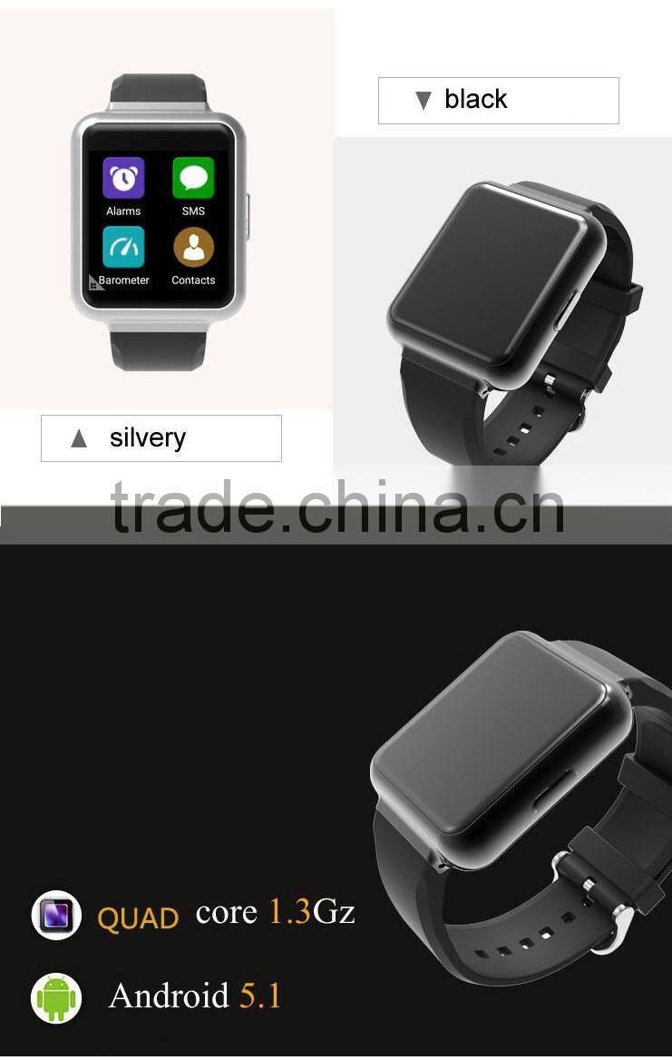 Newest Android 5.1 3G WCDMA 850/2100Mhz 3.0MP HD camera smartphone calling watch with GPS