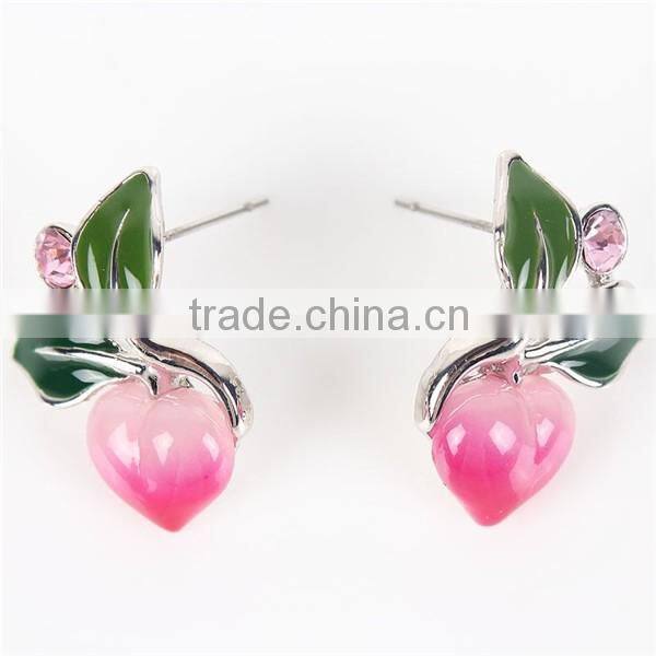 Cheap europe brand statement necklace and resin earring jewelry set peach fruit for girl