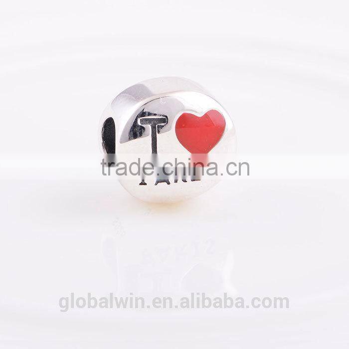 925 Sterling Silver Charm Enamel Heart Paris Charms Silver Beads For Snake Chain Bracelet DIY Jewelry