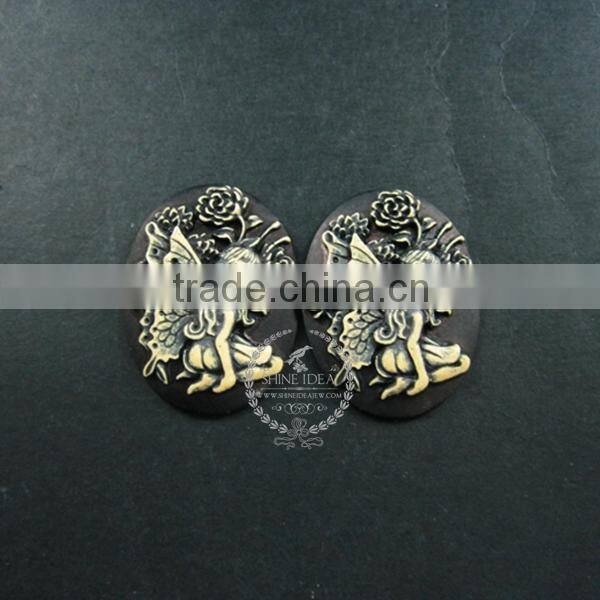 40x30mm oval dark resin fairy girl cameo vintage style cabochon DIY pendant charm supplies 4120097