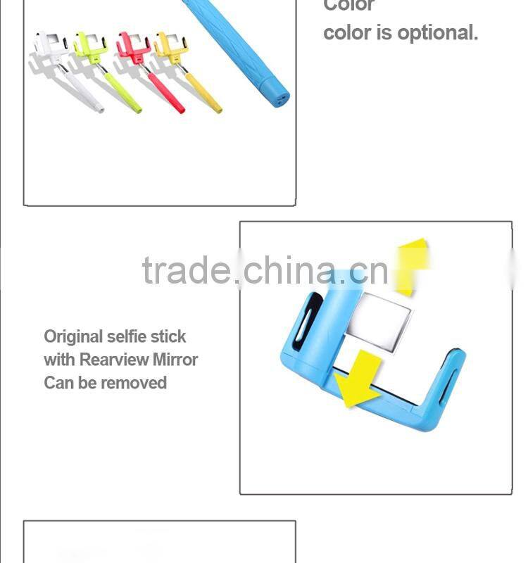 2015 wholesale camera bluetooth monopod selfie stick with mirror