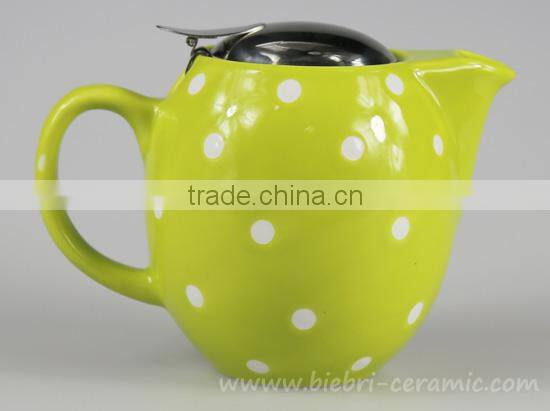 Green Color Glazed Ceramic Water Kettle And Teapot With Stainless Steel Lids And Infuser
