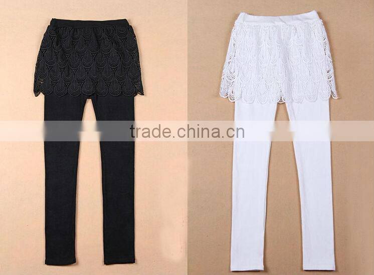 Spring Autumn New Sexy Women Cotton Blend Hollow Knitted Lace Leggings Skirt Pants Trouses