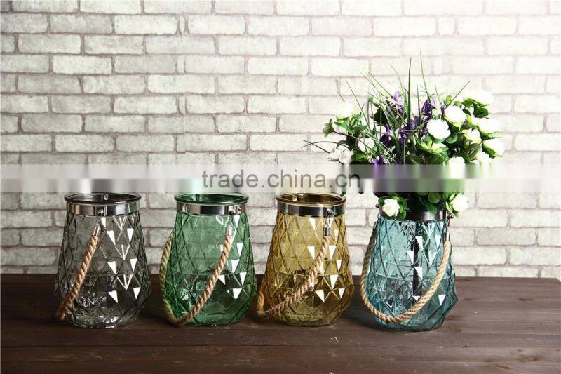 S/S Ring Rope Handle Glass Vase