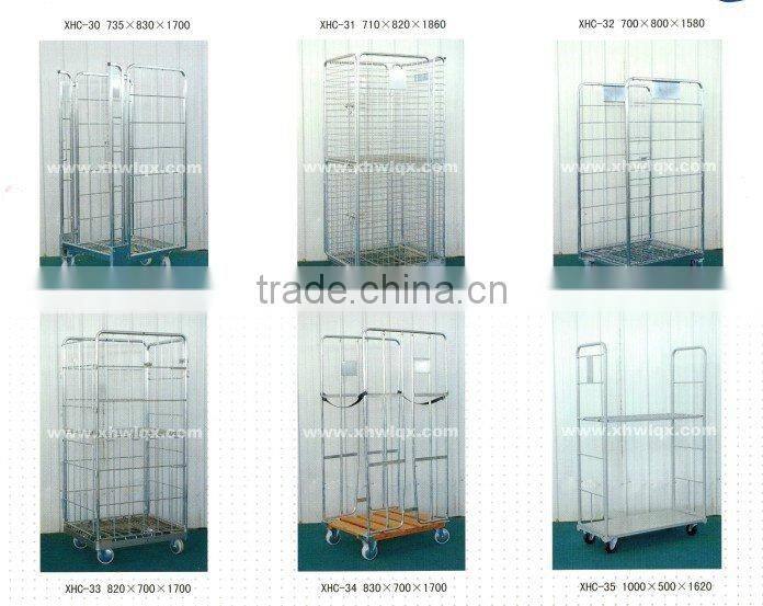 Folding roll container with wooden base