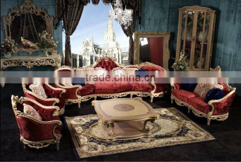 2017 Fancy Top Grain Genuine Leather Living Room Furniture Sofa Set/Spanish Style Hand Carved Living Room Sofa (MOQ=1 Set)