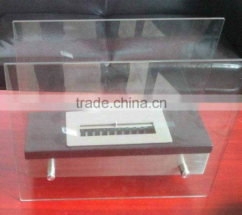 large stainless steel bio ethanol fireplace with crushed glass