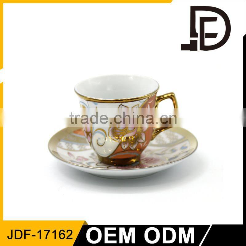 Professional direct custom design coffee cup and saucer / Luxious Golden Rim Tea Cup And Saucer